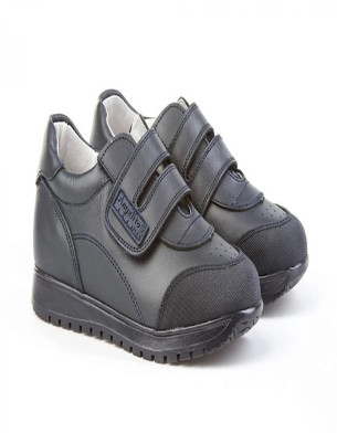 Made in Spain EU23-EU35 School Sports shoes reinforced PVC Toe Napa Leather Single Strap velcro sneakers Non Slip Rubber Black 